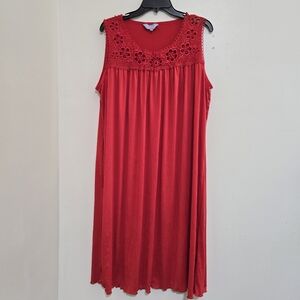 DREAMCREST size 1X Sleevesless Bright Red Lace Seersucker Gown Silky Soft